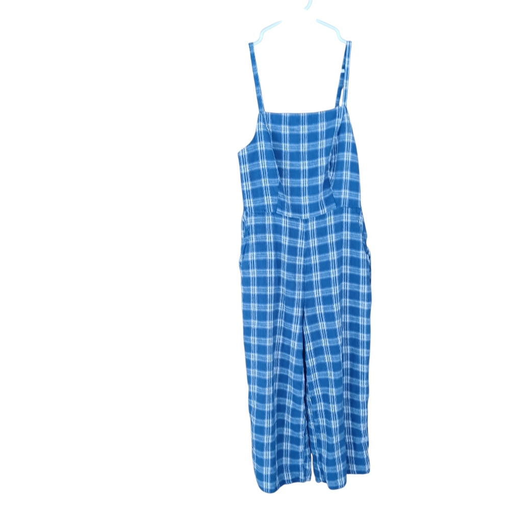 Old Navy Blue Plaid Linen Blend Capri Jumpsuit XS